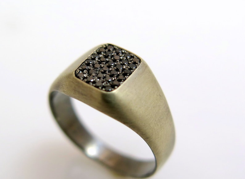 Black Diamond Ring, Statement Ring, 14k Gold Diamond Ring, Fine Jewelry, Multistone Rings, Pave Ring, Signet Ring, Cluster Ring, Pinky Ring image 6