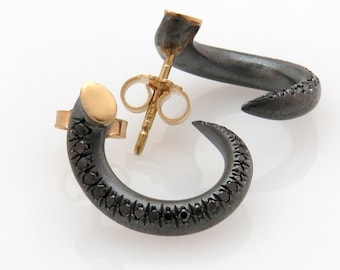 Black Diamond Earrings, Black Silver Earrings, Oxidized Earrings, Pave Earrings, Goth Jewelry, Black and Gold Earrings, Horn Earrings,Modern