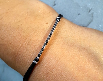 Schwarzes Diamantarmband, Pave-Diamantarmband, gewebtes Armband, Armband aus 14 Karat Gold, Weißgoldarmband, einzigartiges Armband, Diamantarmband