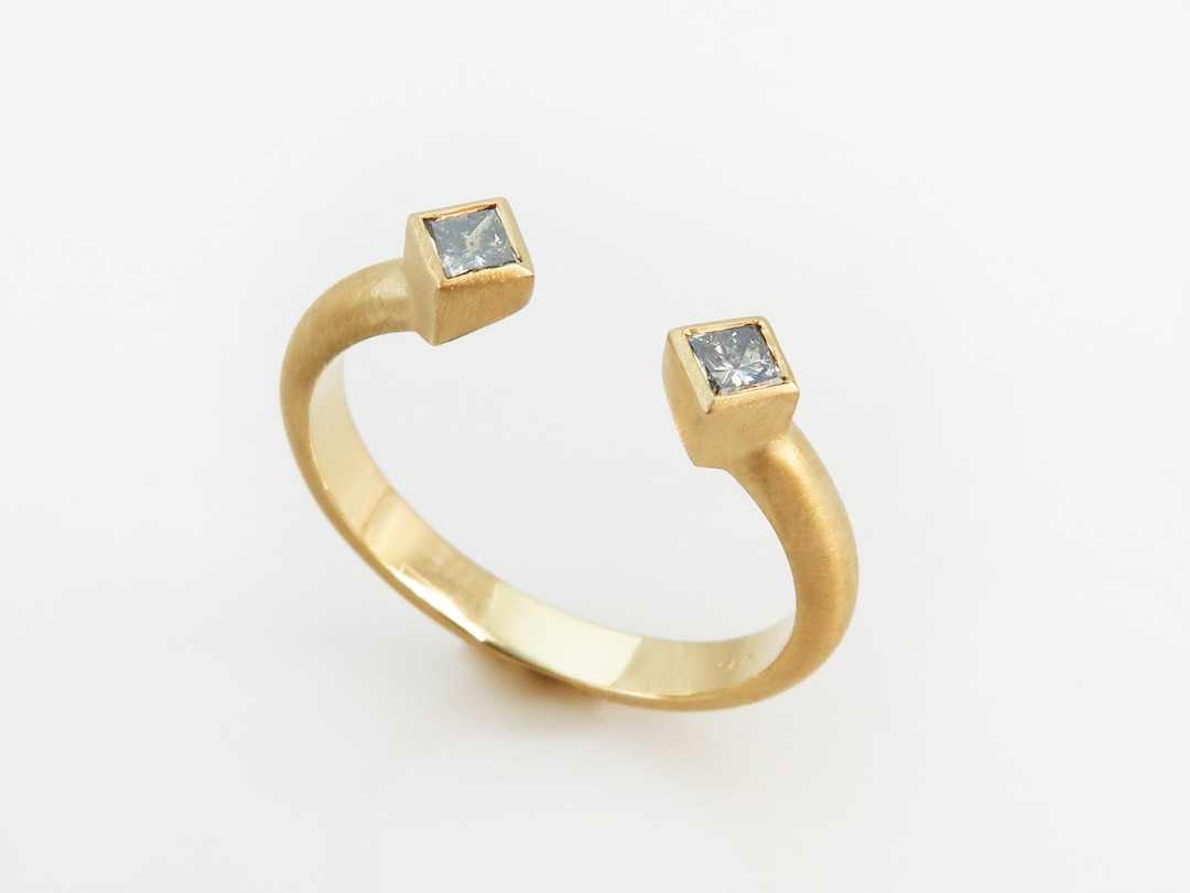 Anello in oro 14k e 18k con diamanti e sale e pepe, anello geometrico ...