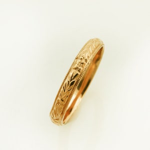 Antique Floral Wedding Band , 14K & 18K Gold Thin Pattern Ring