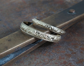 Vintage Wedding Ring, Couples Rings Set, 14K White Gold Band, Matching Wedding Bands, Antique Wedding Ring, Floral Wedding Band,Pattern Ring