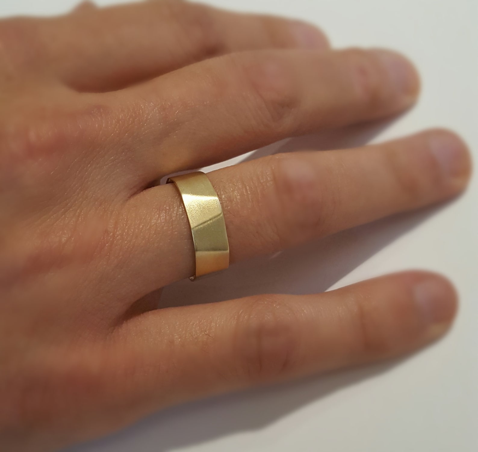 Men's Wedding Ring, 14k Gold Wedding Band, Statement Gold Band, Facet ...