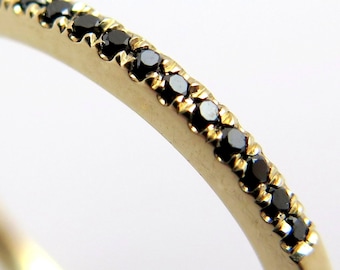 Black Diamond Ring, Half Eternity Diamond Ring, Dainty Diamond Ring, Black Diamond Wedding Band, 14k Black Diamond Ring,Stacked diamond ring