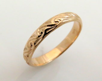 Rose Gold Wedding Band, Unisex Band, Unique Wedding Ring, Antique Wedding Ring, Engraved Ring, Vintage Wedding Band, Floral Victorian Band