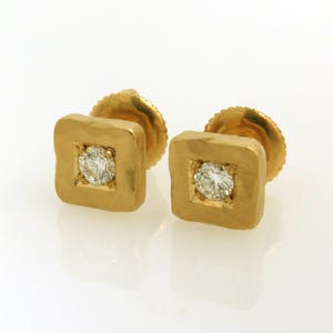 Gold Diamond Earrings, 18K Gold Earrings, Diamond stud earrings, Squares Diamond Studs, Solid Gold Earrings, Yellow/White/Rose Gold Earrings image 4