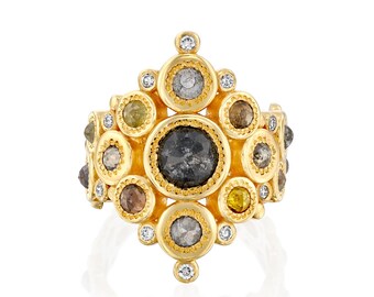 18K Gold Diamond Ring, Statement Diamond Ring, Cocktail Diamond Ring, Fine Diamond Jewelry, Cluster Diamond Ring,Multistone Ring,Chunky Ring