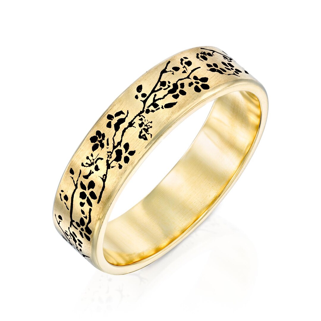 Japanese Cherry Blossom Wedding Ring Handmade of 14k Gold, Inspired by ...