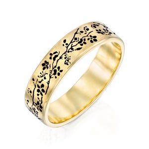 Japanese cherry blossom wedding ring handmade of 14k gold, inspired by nature,unique ring Sakura, Japanese art band ring with sakura flowers