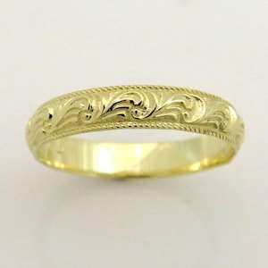 Vintage trouwring, vrouwentrouwring, patroontrouwring, bloementrouwring, unieke trouwring, antieke gouden trouwring, boho