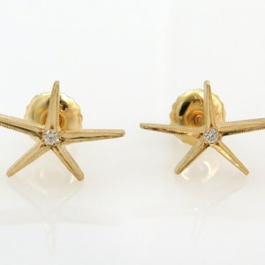 Diamond Stud Earrings, Star Earrings, 18K Gold Earrings, Celestial Earrings, Star Fine Jewelry, Modern 14k Gold Earrings, Starburst Earrings