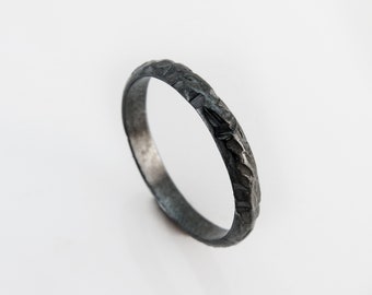 Men Wedding Band, Black Silver Ring, Unique Wedding Ring, Oxidized Jewelry, Oxidized Silver Ring, Rustic Wedding Band, Textured Wedding Band