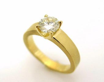 Solitaire engagement ring, 18k yellow gold ring, Modern diamond ring, Round diamond engagement ring, Unique engagement ring, 18k gold ring