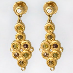 Stud Diamond Earring, Cluster Diamond Earrings, Cocktail Diamond Earrings, Drop Diamond Earrings, Brown Diamond Earrings, 18k/14k Solid Gold image 6