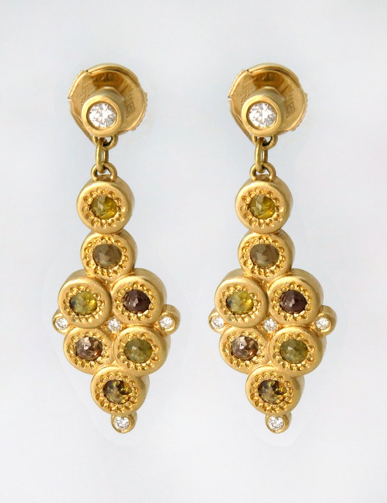 Stud Diamond Earring, Cluster Diamond Earrings, Cocktail Diamond Earrings, Drop Diamond Earrings, Brown Diamond Earrings, 18k/14k Solid Gold image 6