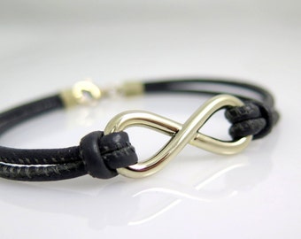 Men Infinity bracelet, 14k gold bracelet, Men Leather bracelet, Natural white gold Bracelet, men Gold bracelet, men Woven gold bracelet