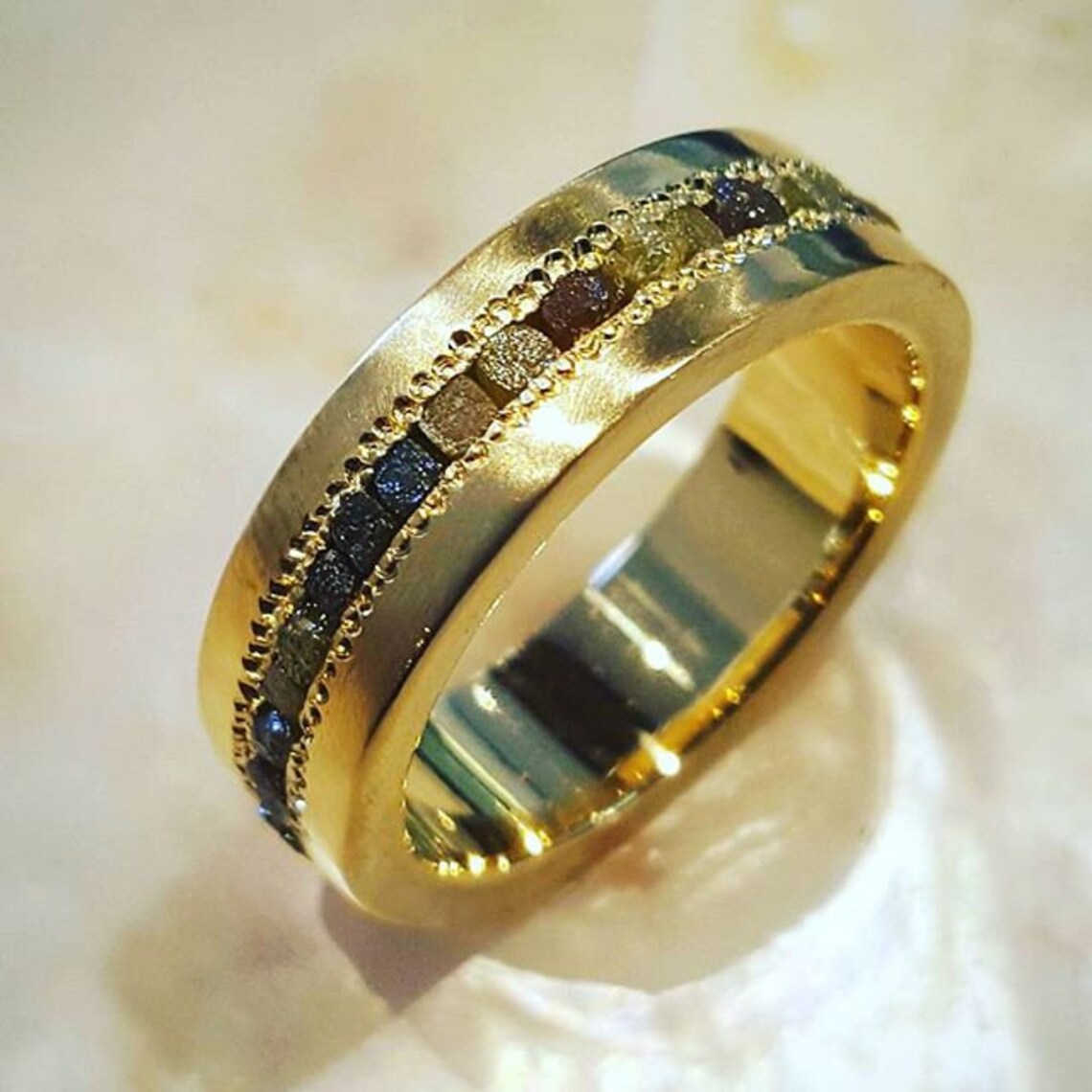 Unique Wedding Ring 18k Gold Wedding Ring Wide Wedding Band Etsy