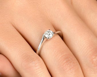 Solitaire Diamond Ring, Natural Diamond Ring, Twisted Diamond Ring, Diamond Engagement Ring, Diamond Wedding Ring, 18k Gold Ring, 0.50TCW