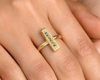 Diamond Cocktail Ring, 18k Solid Gold Ring for Women, Raw Diamond Ring, Bar Diamond Ring, Natural Diamond Ring, Alternative Diamond Ring
