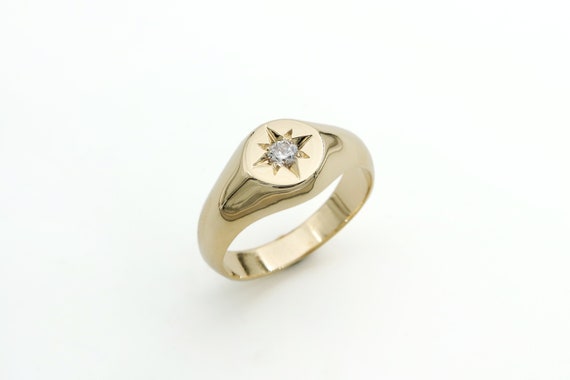 Signet Ring Pinky Ring Women Diamond Ring Women Solid Gold | Etsy