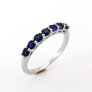 Gold Sapphire Ring, Sapphire Wedding Band, Gemstone Wedding Ring, Half Eternity Ring, Solid Gold Ring, 14K Sapphire Ring, 18K Gold Ring