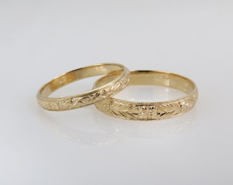 Anelli unisex per coppie, set di fedi nuziali in oro 14 carati, fedi abbinate in stile vintage