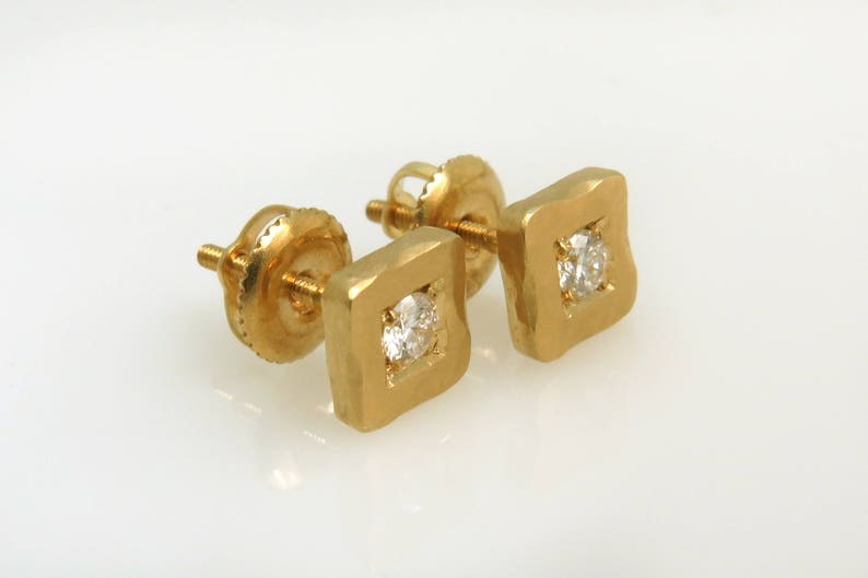 Gold Diamond Earrings, 18K Gold Earrings, Diamond stud earrings, Squares Diamond Studs, Solid Gold Earrings, Yellow/White/Rose Gold Earrings image 5