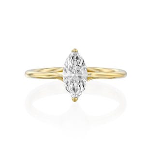 14K Gold Marquise Diamond Solitaire Ring, Minimalist & Delicate Design, Elegant Fine Jewelry, Engagement Ring for Her