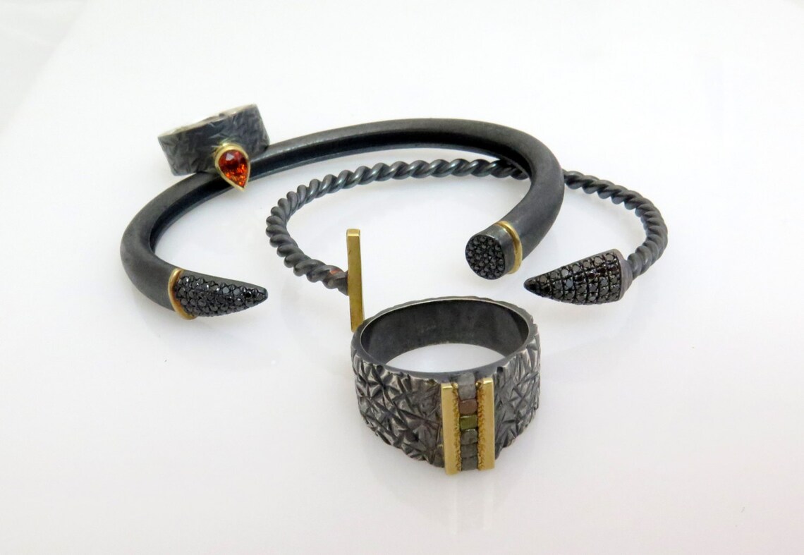 Black - Handmade Oxidized Metal Bracelet 10