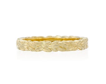 Alianza de boda con hojas, anillo inspirado en la naturaleza, anillo de bodas para mujer, anillos para él y para ella.
