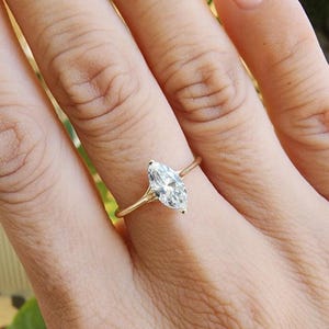 Solitaire Marquise Cut Engagement Ring, 14K Yellow and White Gold, White Lab Grown Diamond Engagement Ring, Anniversary Ring For Her