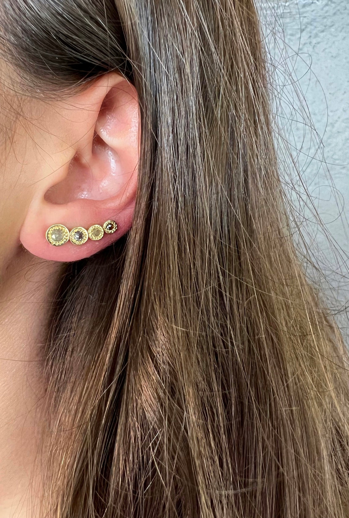 Diamond Earrings Ear Climber Natural Stone Earrings Cluster Etsy