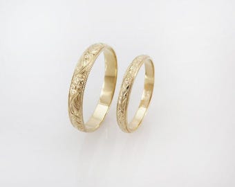 Unisex Wedding Band, Couples Rings, 14k Gold Wedding Ring Set, Matching Wedding Bands, His and Hers Wedding Rings Set, Vintage Wedding Ring