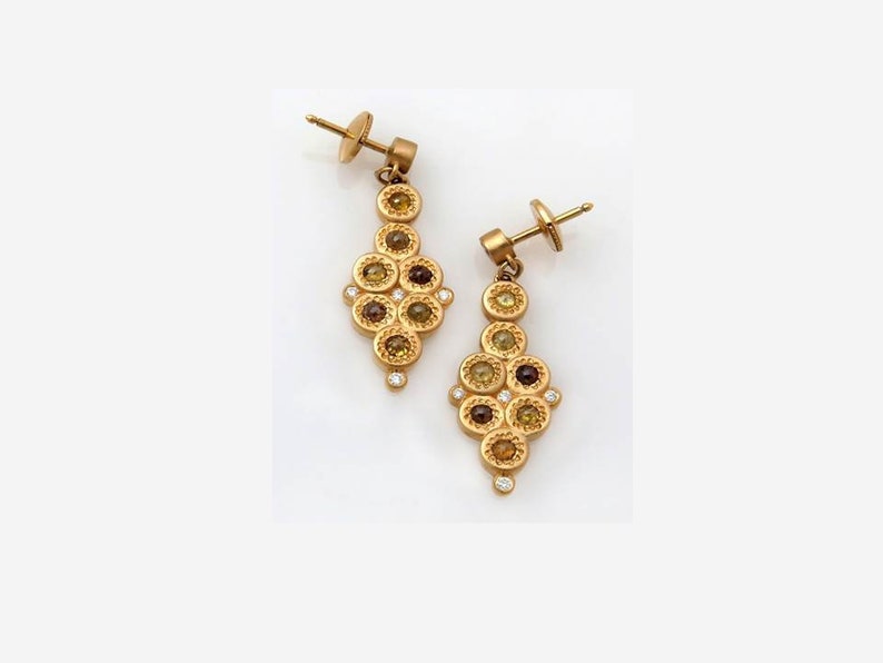 Stud Diamond Earring, Cluster Diamond Earrings, Cocktail Diamond Earrings, Drop Diamond Earrings, Brown Diamond Earrings, 18k/14k Solid Gold image 5