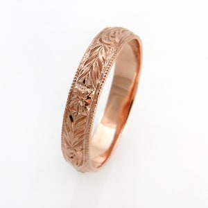 Victorian Rose Gold Ring , 14K & 18K Antique Engraved Floral Wedding Band