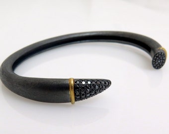 Bracciale rigido nero, Bracciale rigido in argento ossidato, Bracciale con diamanti neri, Bracciale in oro 18k, Bracciale in oro e argento, Bracciale in argento unico