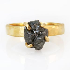 Black Diamond Ring, Raw Diamond Ring, 18K Diamond Ring, Solitaire Diamond Ring, Uncut Diamond Ring, Rough Diamond Ring, Rustic Diamond Ring