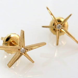 Gold Diamond Earrings, Gold Star Studs, Real Gold Studs, Modern Diamond Earrings, 14k gold earrings, 18k Gold Studs, North star Earrings