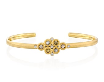 Bridal Bracelet, Wedding Diamond Bracelet, Diamond Bracelet for Women, 14k Gold wedding Bracelet, Gold Cuff Bangle, Cluster Bracelet, 18k