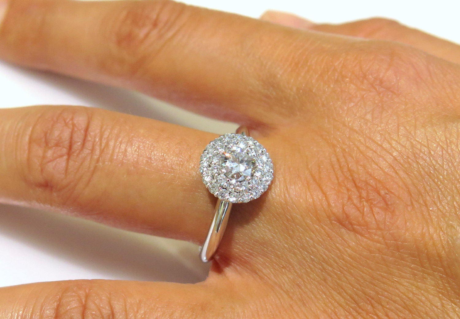 Forever One Round halo engagement ring Pave engagement ring Etsy