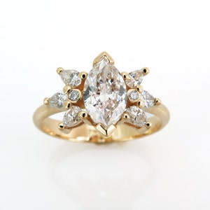 Lab Diamond Ring, Fine Cocktail Ring, Marquise Diamond Ring, Flower Diamond Ring, Stylish Diamond Ring, 1TCW Diamond Ring, Multi Diamond