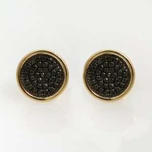 Black Diamond Earrings, Round Diamond Earrings, 14K Gold Earrings, Diamond Studs,Black Stone Earrings, Circle Diamond Earrings,Pave Earrings