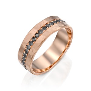 Salt and Pepper Gold Ring, Infinity Diamond Band, Rustic Wedding Band, Hammered Wedding Band, Wide Wedding Band, Modern Wedding Band, Unisex