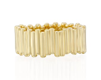 Anillo apilable de oro grueso, textura acanalada, banda acanalada de oro de 14k, anillo de oro liso, joyería minimalista, diseño vintage, banda de línea