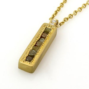 Raw Diamond Necklace, Unique Necklace, Bar Necklace, Diamond Pendant Necklace, 18k Gold Necklace, Pave Necklace, Natural Diamonds Necklace