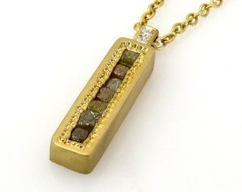 Rohe Diamant Halskette, Einzigartige Halskette, Bar Halskette, Diamant Anhänger Halskette, 18k Gold Halskette, Pave Halskette, Natürliche Diamanten Halskette