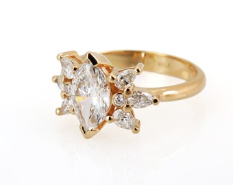 Lab Created Diamond Ring, IGL Diamond Ring, Diamond Ring Women, 14k Diamond Ring, Solid Gold Ring, Marquise Diamond Ring, Multi Diamond, 18k