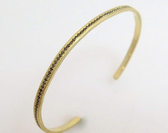 14k Gold Cuff, Dainty Cuff for Women, Black Diamond Bracelet, Unisex Solid Gold Cuff, Black Stone Bracelet, Pave Bracelet, Open Diamond Cuff