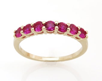 Ruby Ring, Half Eternity Ruby Band, Dainty Gold Ring, Solid Gold Ring, Stacked Ruby Ring, Fine Jewelry, Gold Gemstone Ring, Modern, 14k 18k