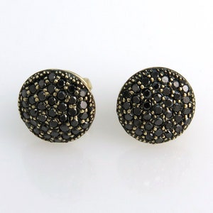 Black Diamond Earrings, 14K Gold Round Earrings, Circle Stud Earrings, Black Stone Earrings, Diamond Studs, Pave Round Earrings, Black Studs